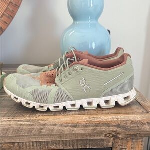 On Running Women’s Sage Green and Rust Athletic Shoes